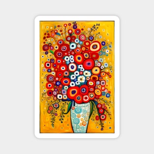 Cute Abstract Flowers in a Blue and White Vase Still Life Painting Magnet