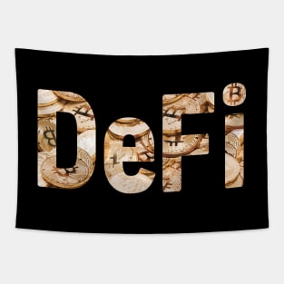 DeFi text with bitcoins pattern Decentralized Finance Tapestry