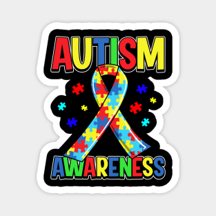 Autism Awareness Day 2020 Colorful Puzzle Ribbon Magnet