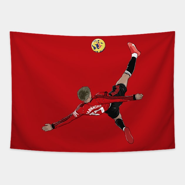 Alejandro Garnacho Overhead Kick Manchester United Tapestry by Footie Prints