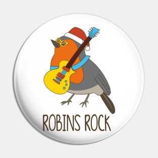 Robins Rock, Funny Cute Rocking Bird Robin Christmas Pin