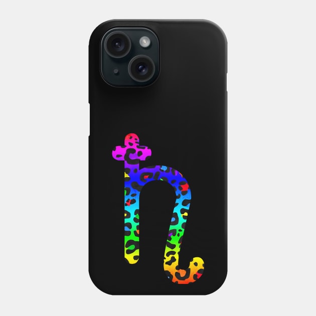 Saturn Planet Symbol in Dark Rainbow Leopard Print Phone Case by bumblefuzzies