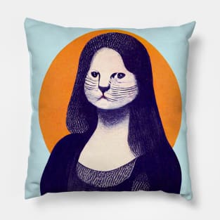 Mona Lisa Cat Retro Poster Vintage Art Mona Lisa Wall Leonardo Da Vinci Illustration Pillow