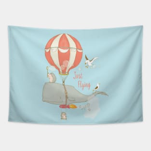 Just Flying - Whimsical Cartoon Whale with Animal Friends Tapestry