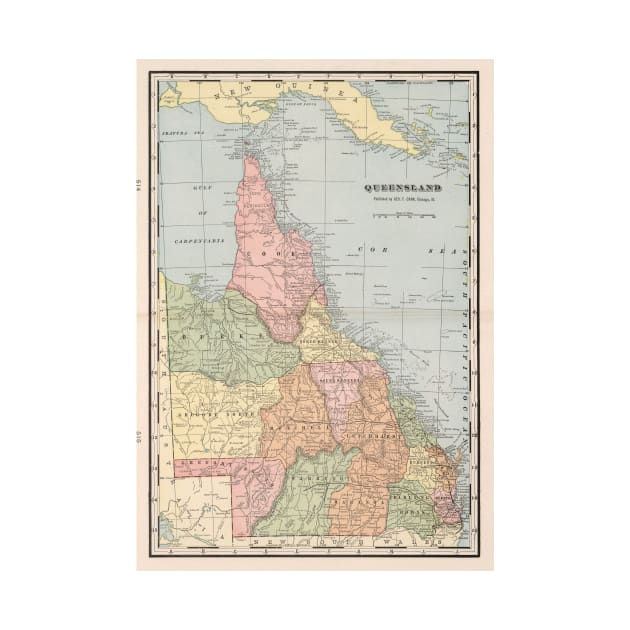 Vintage Map of Queensland Australia (1901) by Bravuramedia