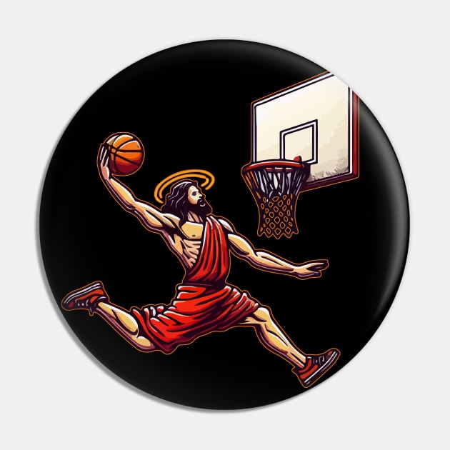 Funny Basketball Retro Jesus Christ Pin by TomFrontierArt