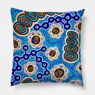 Aboriginal Art - Yugarabul Gathering By The River Pillow