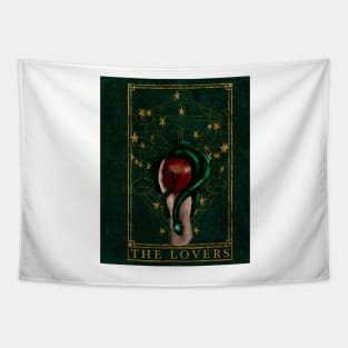 The Lovers Tarot Card Dark Green Snake Gemini Constellations Gold Foil Tapestry