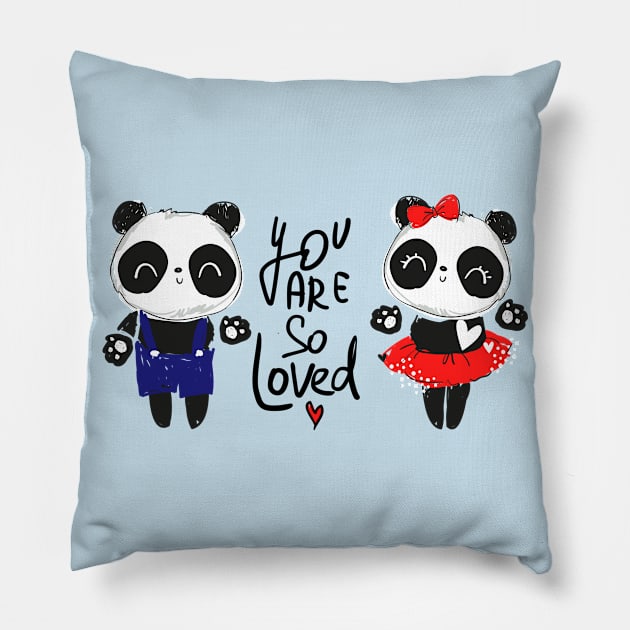 Panda Couple Loved Pillow by Mako Design 