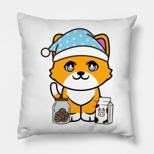 Cute orange cat is having a midnight snack Pillow