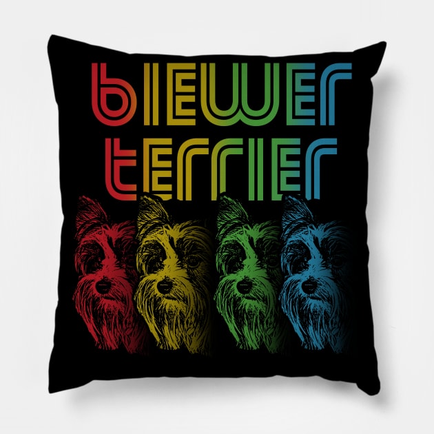 Cool Retro Groovy Biewer Terrier Dog Pillow by Madfido