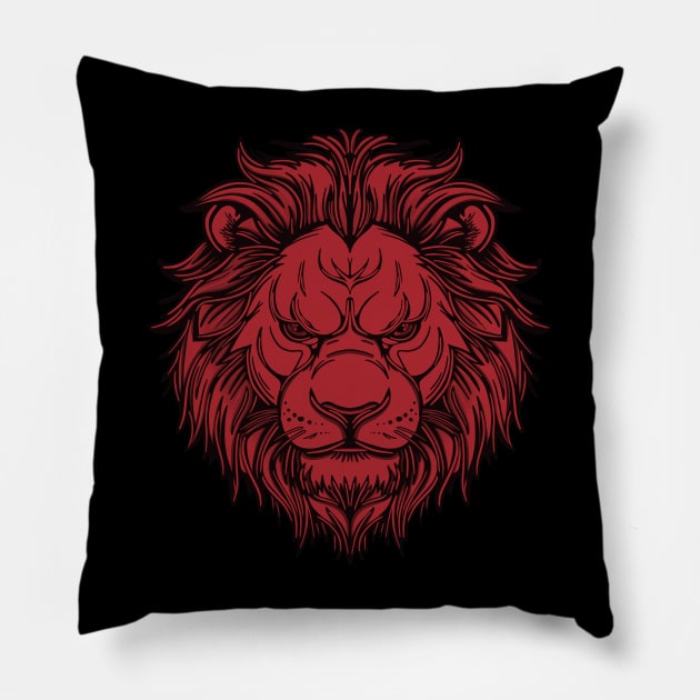 Red lion with mane Pillow by DaveDanchuk