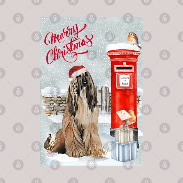 Brindle Afghan Hound Merry Christmas Santa Dog by Puppy Eyes