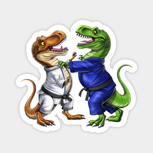 T-Rex Dinosaur Jiu-Jitsu Wrestlers Magnet by underheaven