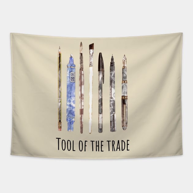 Tools of trade, drawing, creation, poet, writer, artist, watercolor style Tapestry by Collagedream