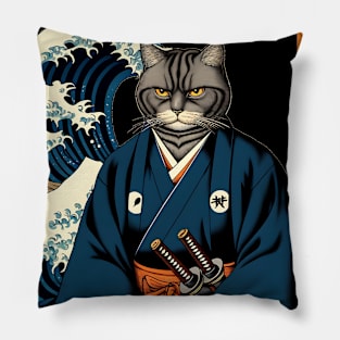 Vaporwave Cat Samurai Pillow