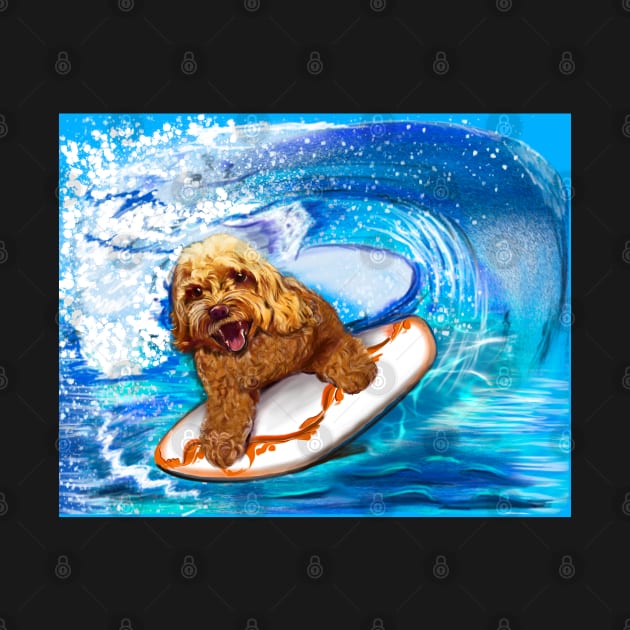 Cavapoo surfing puppy dog #002   - cavalier king charles spaniel poodleq, puppy love by Artonmytee