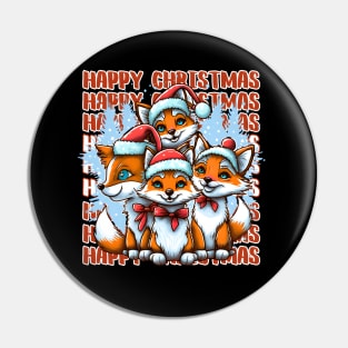 Fox Family in Santa Hats Pin