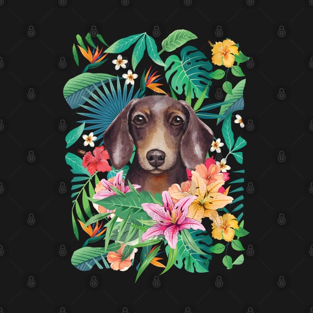 Tropical Chocolate Tan Dachshund Doxie by LulululuPainting