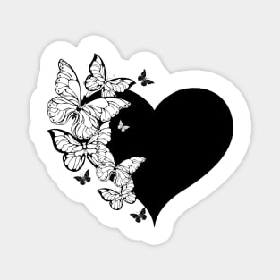 Black Heart with Contour Butterflies Magnet