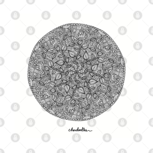 Garden Mandala - Intricate Black and White Digital Illustration, Vibrant and Eye-catching Design, Perfect gift idea for printing on shirts, wall art, home decor, stationary, phone cases and more. by cherdoodles