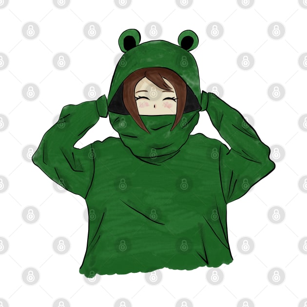 Girl in Green Frog Hoodie by OneL Design