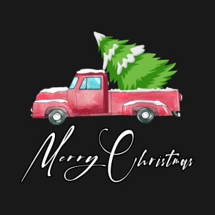 Merry Christmas Buffalo Truck Tree Red T-Shirt