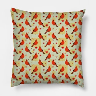 8-bit Cardinals and Hearts Pattern Pillow