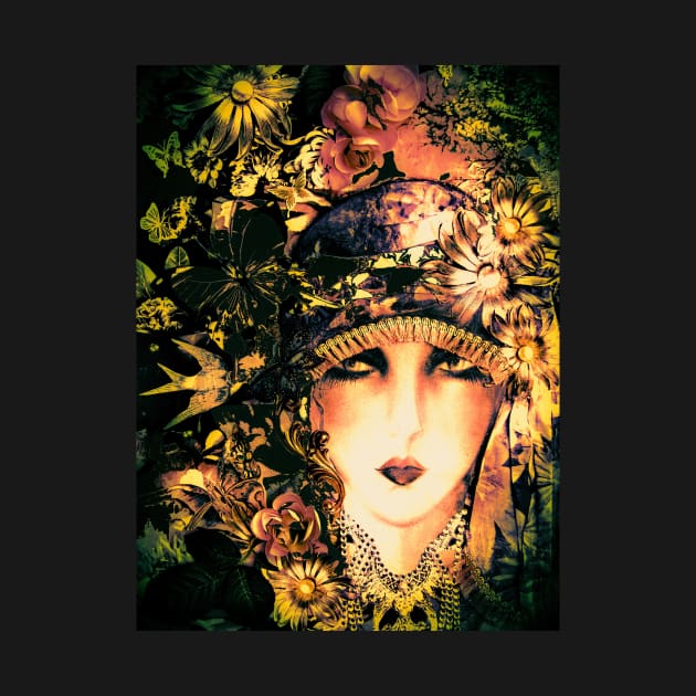 DARK NORTH FLORAL SPRING ART DECO FLAPPER COLLAGE POSTER PRINT by jacquline8689