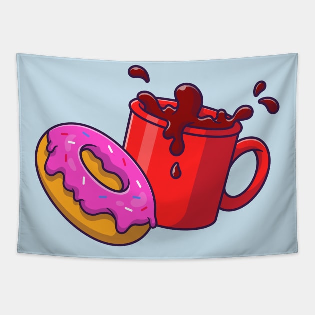 Donut And Coffee Cartoon Tapestry by Catalyst Labs