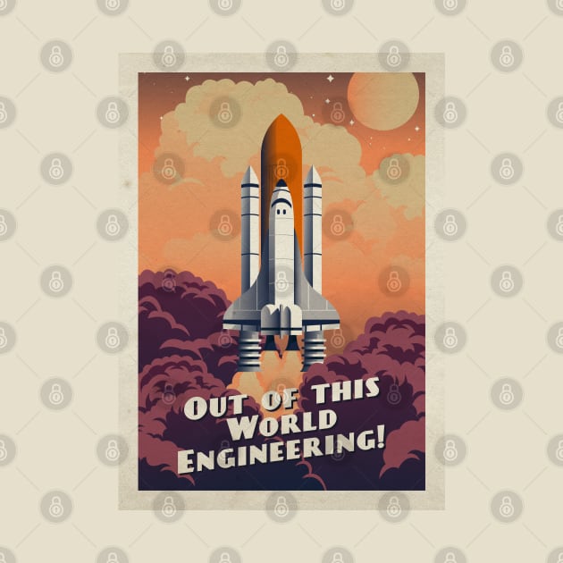 Out of this world Engineering!, NASA Space Shuttle — Vintage space poster by Synthwave1950
