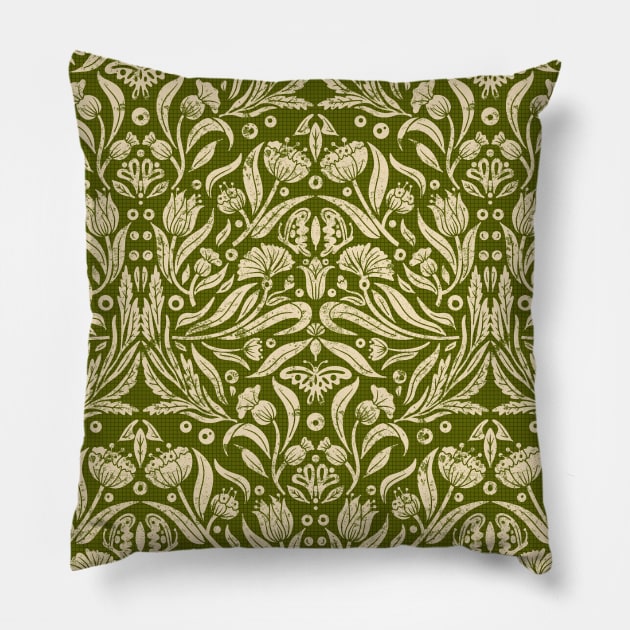 Block Printing Green Flowers Pillow by Simplulina