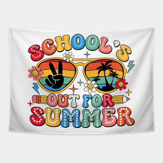 Retro Schools Out For Summer Last Day Of School Teacher Kids Tapestry by Tater's 