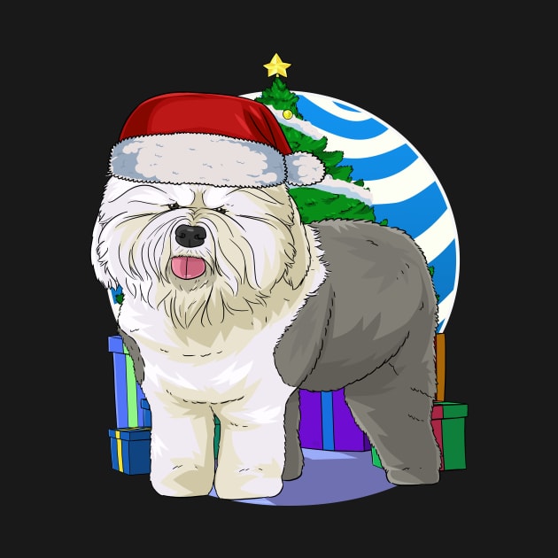 Old English Sheepdog Dog Cute Santa Christmas Gift by Noseking