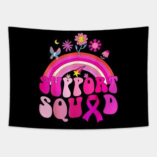 Groovy Rainbow Support Squad Pink Breast Cancer Awareness Tapestry