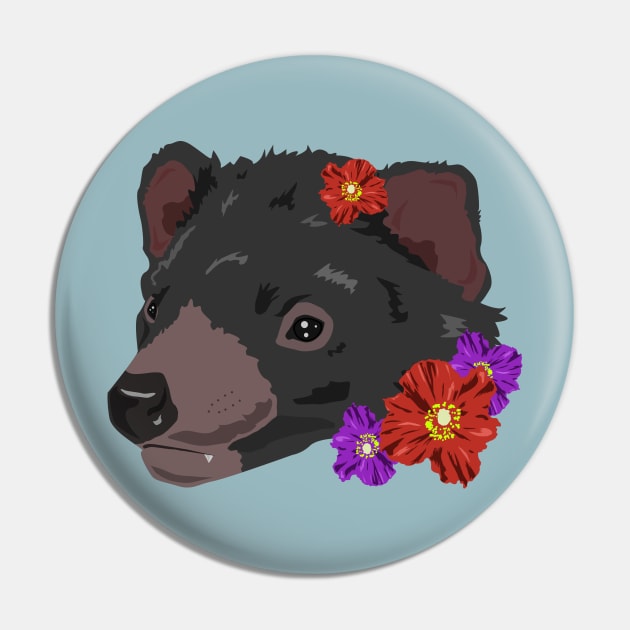 Tasmanian Devil with Flowers Pin by TaliDe