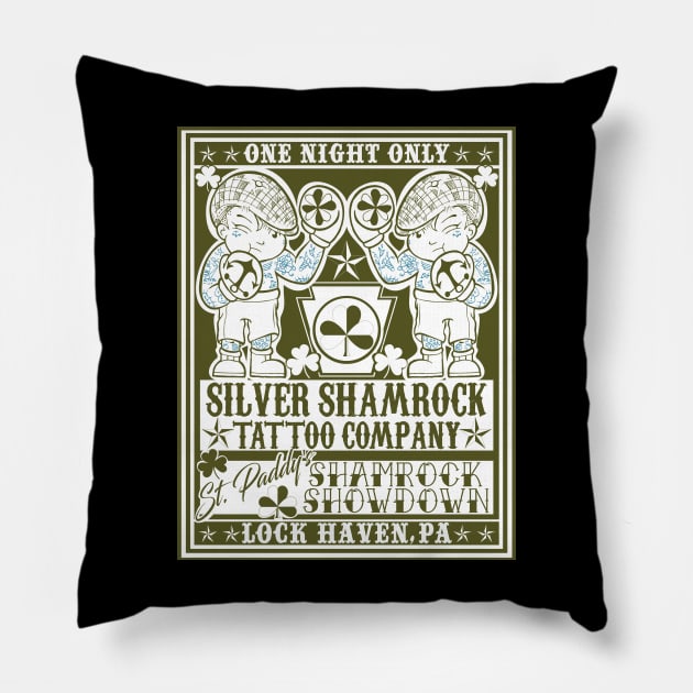 Silver Shamrock Tattoo Company Shamrock Showdown Flyer Pillow by Silver Shamrock Tattoo Company