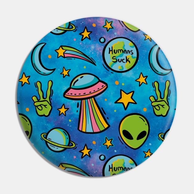 Galactic Retro Revival - Cosmic 90s Invasion Pin by JBeasleyDesigns