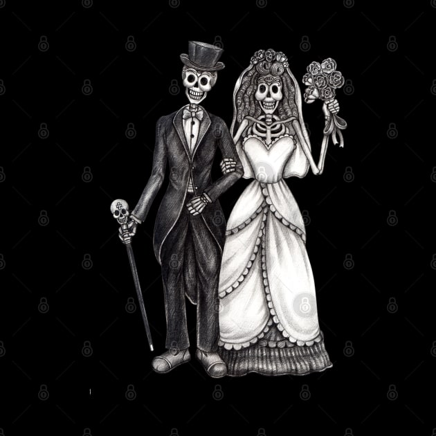 Sugar skull couple wedding celebration day of the dead. by Jiewsurreal