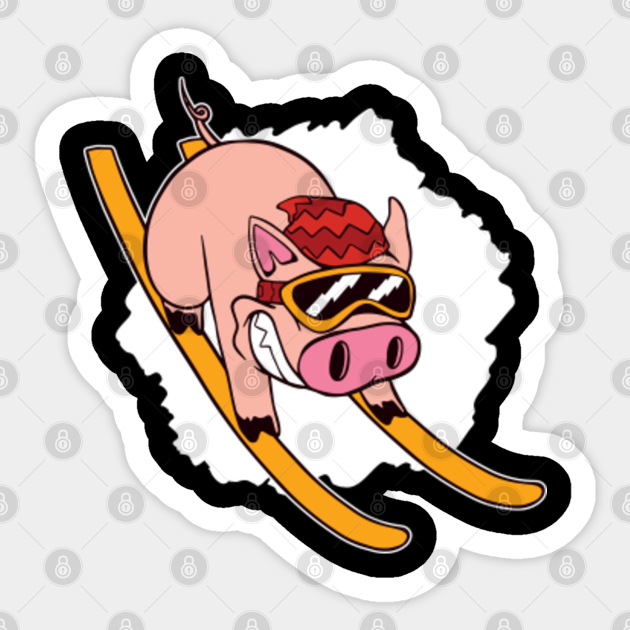 Skier Pig - Skiing - Sticker