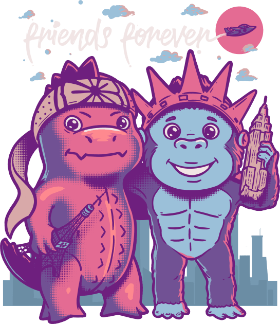 Godzilla King Kong Friends Forever Kids T-Shirt by wehkid