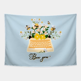 Bee You Typewriter Wildflowers Tapestry