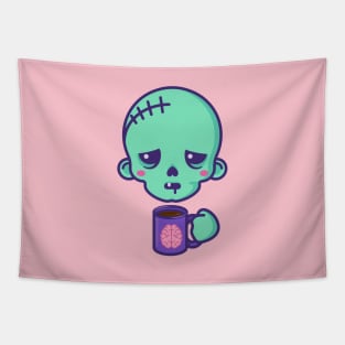 Tired kawaii zombie with brains coffee cup Tapestry