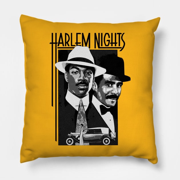 Harlem Nights Engraved Black Pillow by Chillashop Artstudio