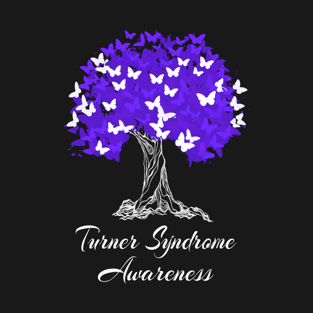 Turner Syndrome Awareness Purple Ribbon Tree With Butterflies by MerchAndrey