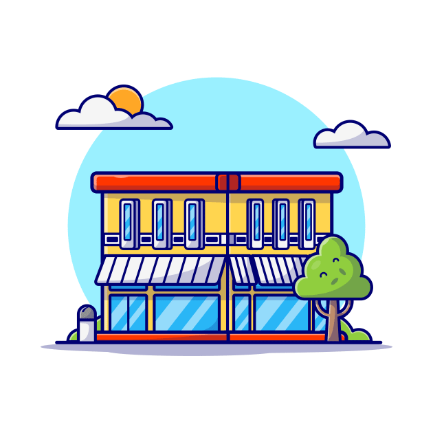 Street Café Building Cartoon Vector Icon Illustration by Catalyst Labs