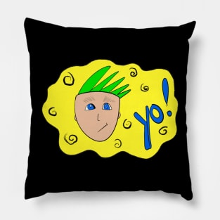 Rocker Boy with Green Hair saying Yo! Pillow