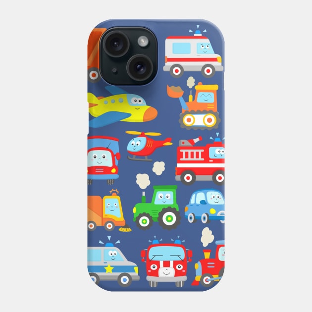 Cars and Trucks with Planes, Helicopter and Boat for Kids Phone Case by samshirts