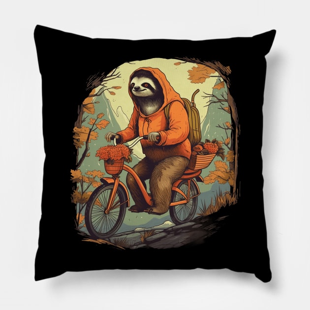 Fall Sloth on Bike Pillow by MetaBrush