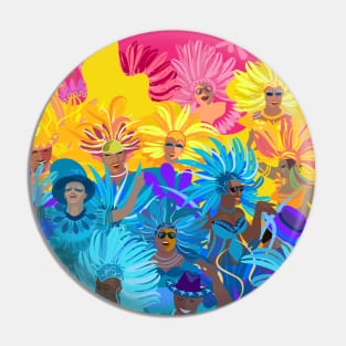 Samba Dancers, Music Festival, Mardi Gras Carnival Festive Arrangement Abstract Contemporary Modern Art Pin